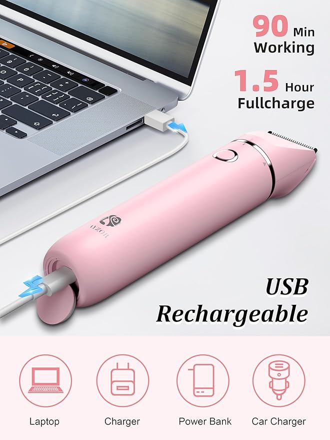 Bikini Trimmer and Shaver Kit for Women - 2-in-1 Wet/Dry Electric Body Hair Trimmer Facial Hair Removal Cordless Waterproof Bikini Shaver Razor for Face Lip Chin Pubic Underarm Legs