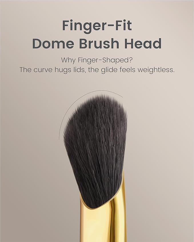 Desert Oak Series Thumb-Shaped Eyeshadow Brush （Small） - Curved Brush Head Mimics Natural Finger Contour, Premium Goat Hair & Bubinga Handle for Lid/Crease Blending (CM 171)