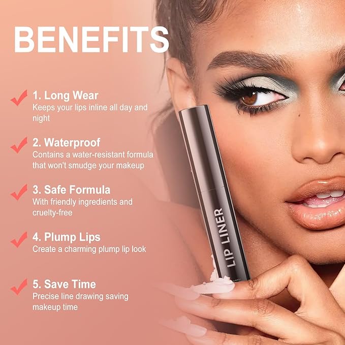 Lip Stain Peel Off, Lip Liner Moisturizing Long-Lasting & Waterproof, Transfer Proof & Plumping, Non-Stick Cup, Rose Color