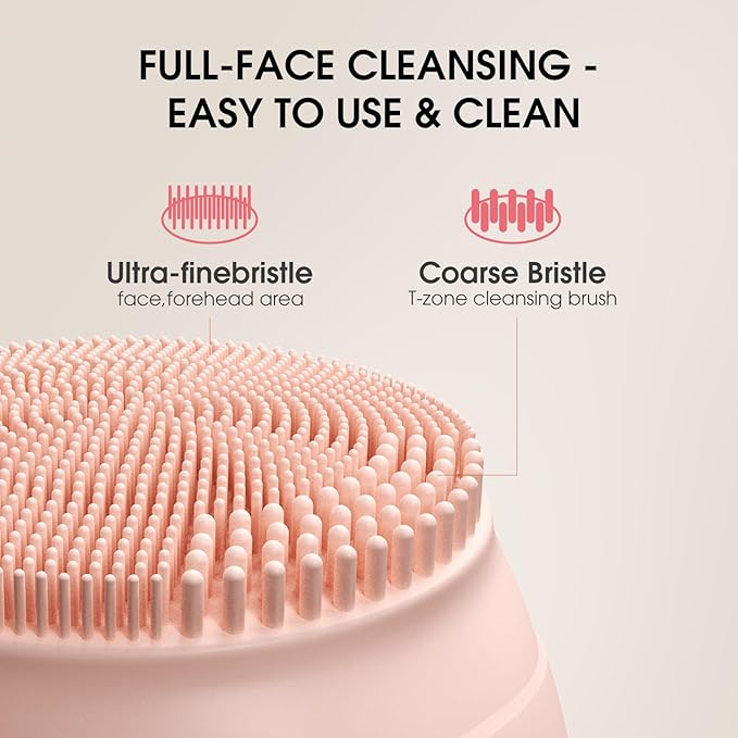 Facial Cleansing Brush,Silicone Face Scrubber,Pore Scrubber for Women Men,IPX7 Waterproof Exfoliating Face Brush,Rechargeable Electric Face Scrub,Pink