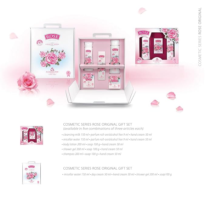 Bulgarian Rose 5 Piece Gift Set with Bulgarian Natural Rose Soap, Rose Body Wash, Rose Hand Cream, Rose Day Face Cream, Rose Micellar Water