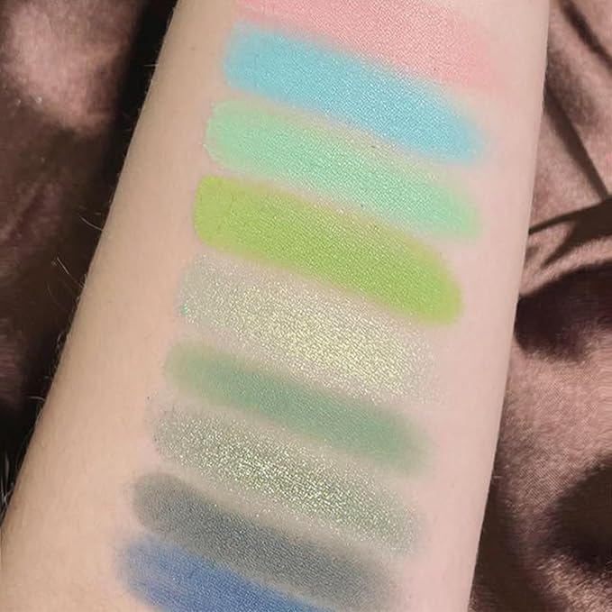 Erinde 9 Colors Eyeshadow Palette, Matte Shimmer Glitter Eye Shadow Palette Makeup, Highly Pigmented Long Lasting Waterproof, Natural Neutral Nude Eyeshadow Make Up Pallet, Blue Green