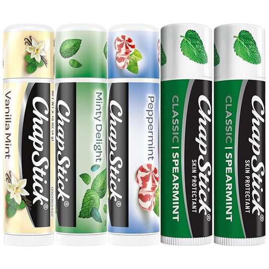 ChapStick Lip Balm, Mint Favorites (Vanilla Mint, Minty Delight, and Peppermint) + 2 Classic Spearmint, 0.15 Oz Ea (5 Piece Set)