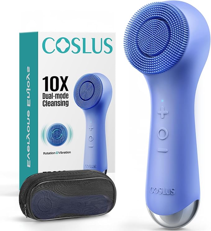 COSLUS Face Scrubber Facial Cleansing Brush: 2 in 1 Spin and Vibration Patented Tech, Silicone Electric Exfoliator Scrubber with Automatic Foaming, Waterproof Face Cleanser Brush for Men and Women