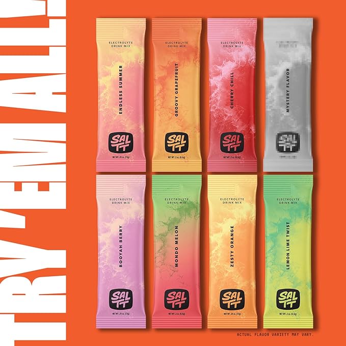 Keto Chow SALTT Electrolytes Powder Packets, Fruit Variety Pack (30 Packets) - Magnesium, Potassium, Sodium, Trace Minerals - Vegan, Sugar Free, Gluten Free - Travel Essentials - Made in USA