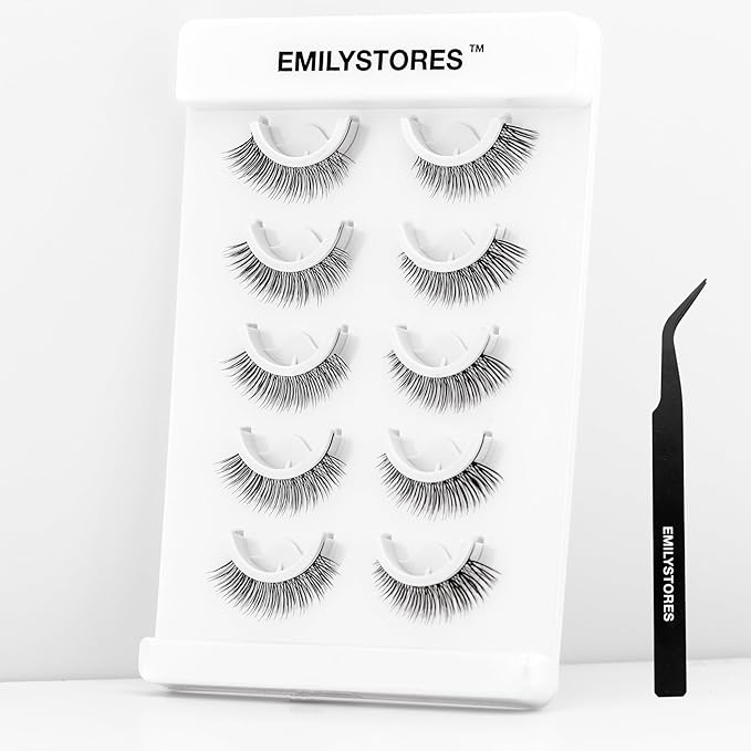 False Eyelashes, 5 Pairs Wispy Light Pre-Glued Self Adhesive Lashes with Applicator (DLP01)