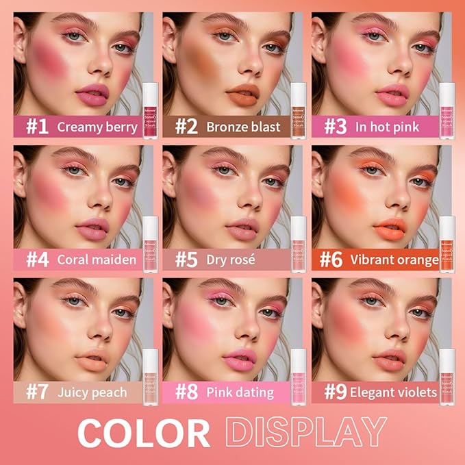 Liquid Blush for Cheeks Makeup Face Blush, Weightless Cream Formula, Smudge Proof Long-Wearing Pigmented Blush, Natural Look Makeup Face Blushes, Shimmer Finish, Dainty - 04# Coral maiden