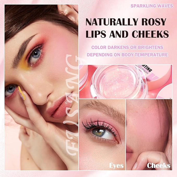 Color Changing Blush,Glitter Color Changing Blusher for Cheeks,Waterproof Lightweight Ph Blush Glossy Makeup,Moisturizing Long Lasting Multi Use Shiny Cheek Face Blush Gel for Women