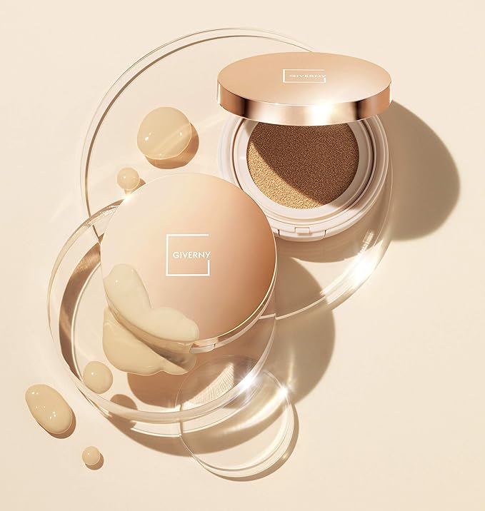 GIVERNY Milchak Cover Foundation Cushion with Refill #23 Medium Beige - Moist Finish for All Skin Types - Flawless Coverage Face Makeup - Lightweight Formula for Satin Glass Texture, 0.4oz x 2