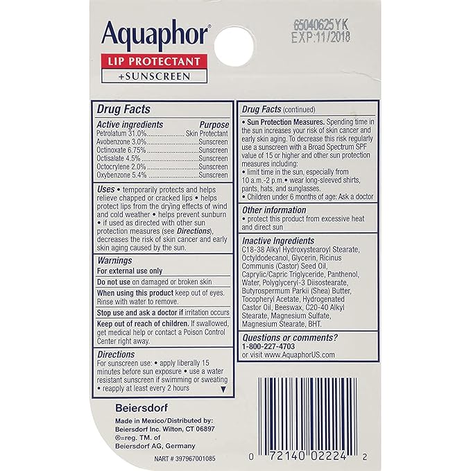 Aquaphor Lip Repair & Protect Tube Blister Card Dual Pack, 0.35 Ounce