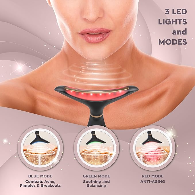 GLO24K Red Light for Face & Neck Beauty Device - 3 in 1 Facial Massager Tool and Neck Care Device for Neckline Care, Face and Neck Massager for Women