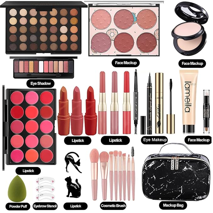 M All In One Makeup Kit, Makeup Kit for Women Full Kit,Multipurpose Women's Cosmetics Set,Beginners and Professionals Alike,Easy to Carry(DLS-Black)
