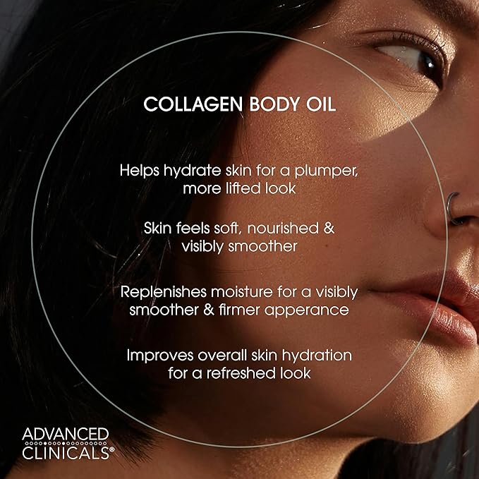 Advanced Clinicals Hydrating Collagen Oil For Body & After Shower | Visible Anti Aging Moisturizing Collagen Body Oil For Women & Men Helps Soften Appearance Of Crepe Skin & Wrinkles, 3.8 Fl Oz, 2pc