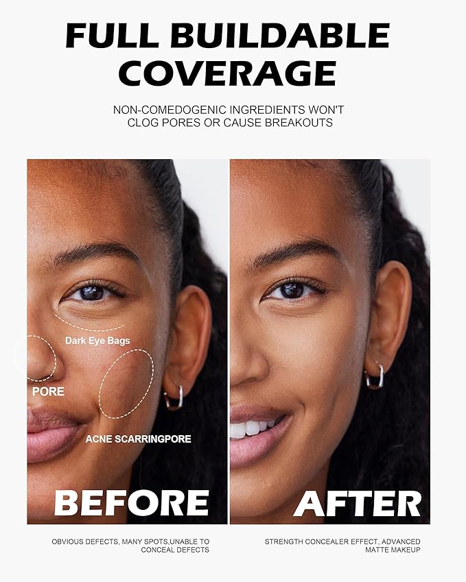 Full Cover Soft Focus Liquid Concealer, 24H Longwearing Waterproof Smooth Matte Flawless Finish Concealer Foundation Corrector for Eye Dark Circles Spots Face Concealer Matte Makeup Base,06