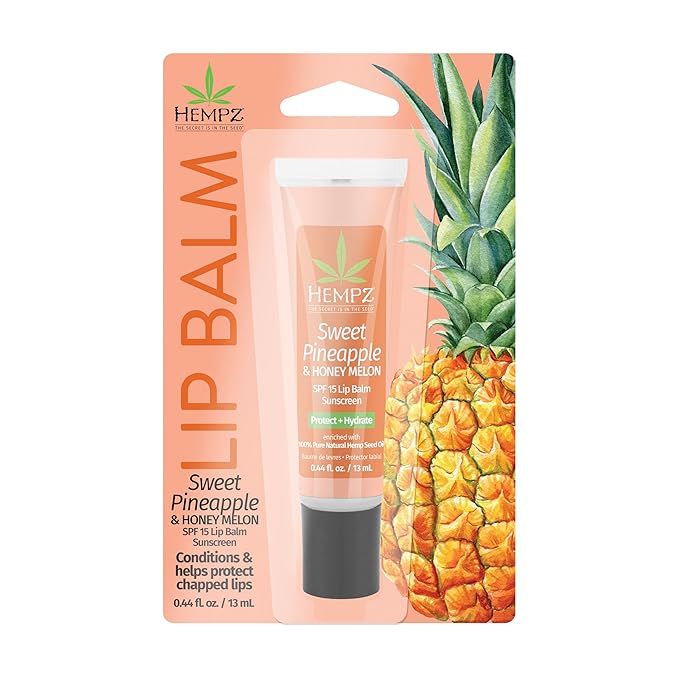 Hempz SPF 15 Lip Balm, Sweet Pineapple & Honey Melon Herbal Soothing Lip Care, for Men or Women .44 oz.