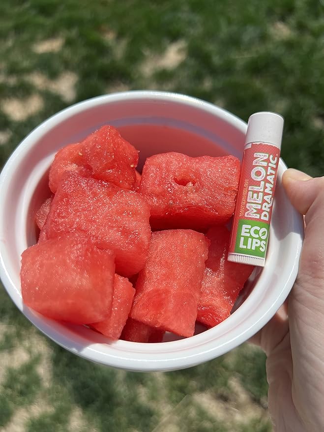 Eco Lips Freshly Squeezed Organic Fruit Lip Balms - Citrus Got Real (Lemon/Lime), Melondramatic (Watermelon), Jam Packed (Strawberry) Plastic-Free Plant Pod 6-pack by Eco Lips 100% Natural.