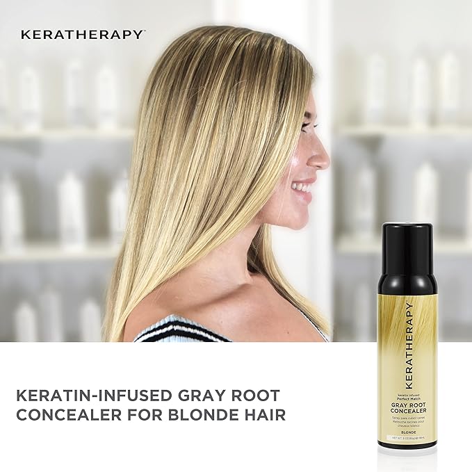 Keratherapy Keratin Infused Perfect Match Gray Root Concealer Spray, Blonde, 3 oz, 118 ml - Root Cover Up Spray to Hide Gray Roots - Keratin Therapy Hair Darkening & Temporary Scalp Concealer
