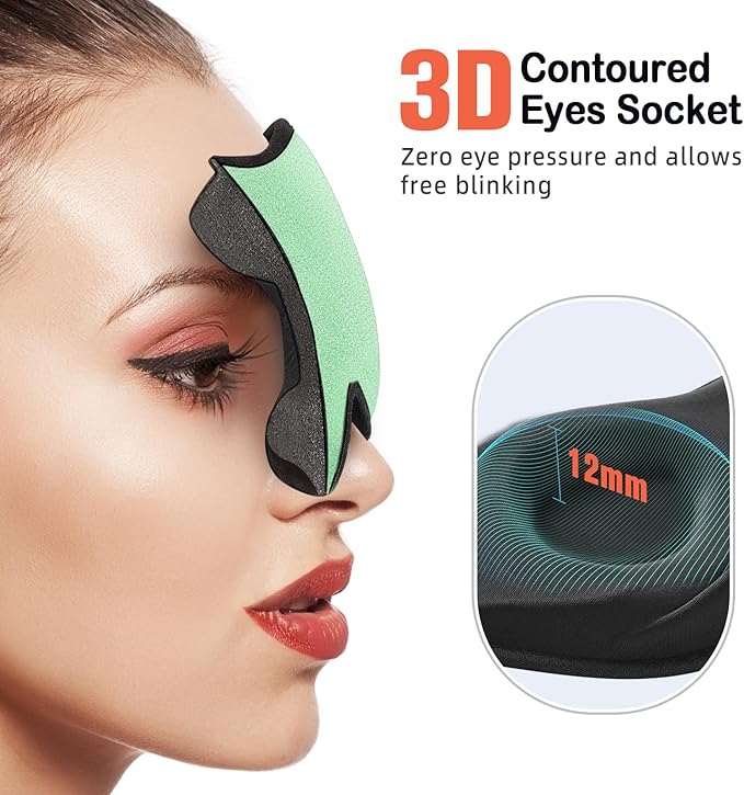 LitBear Sleep Mask for Side Sleeper Women Men, Eye Mask for Sleeping Light Blocking, 3D Contoured Cup Sleeping Mask, Soft Breathable Sleep Eye Mask with Adjustable Strap for Flight, Mint Green