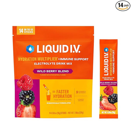 Liquid I.V.® Hydration Multiplier +Immune Support - Wild Berry Blend | Electrolyte Powder Drink Mix | 1 Pack (14 Servings)