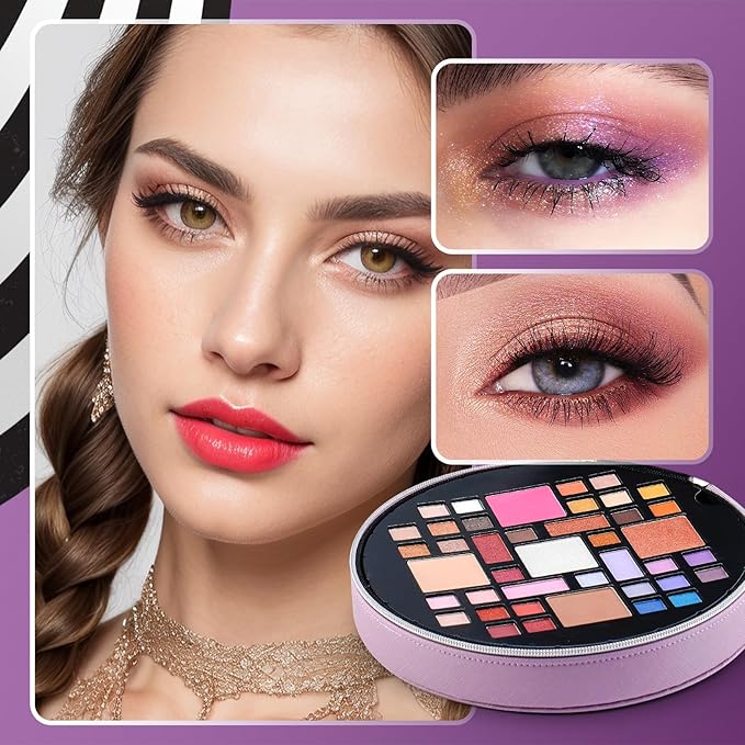 Color Nymph All In One Makeup Kit For Teens With Portable Cosmetics Bag, Multiple Makeups For Begginers As New Year,Birthday Gift Included 38-Colors Eyeshadows Lipglosses Brushes (Purple)