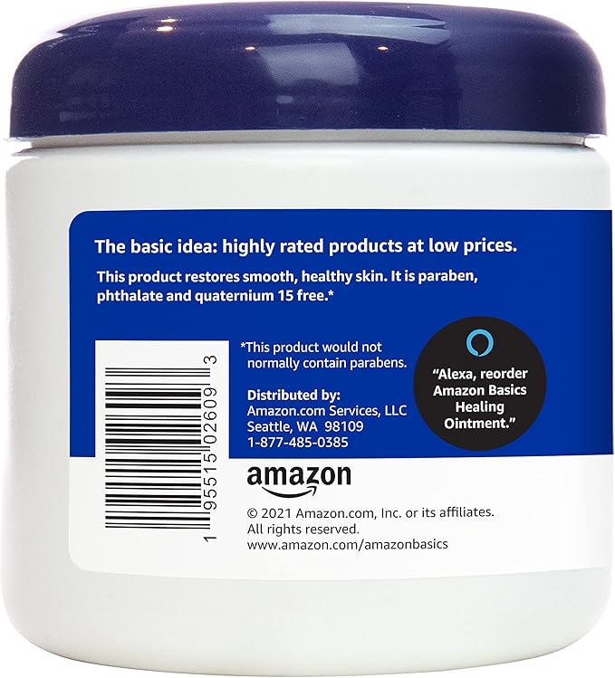 Amazon Basics Healing Ointment and Skin Protectant for Dry & Cracked Skin, Fragrance Free, 14 Ounce, Pack of 1