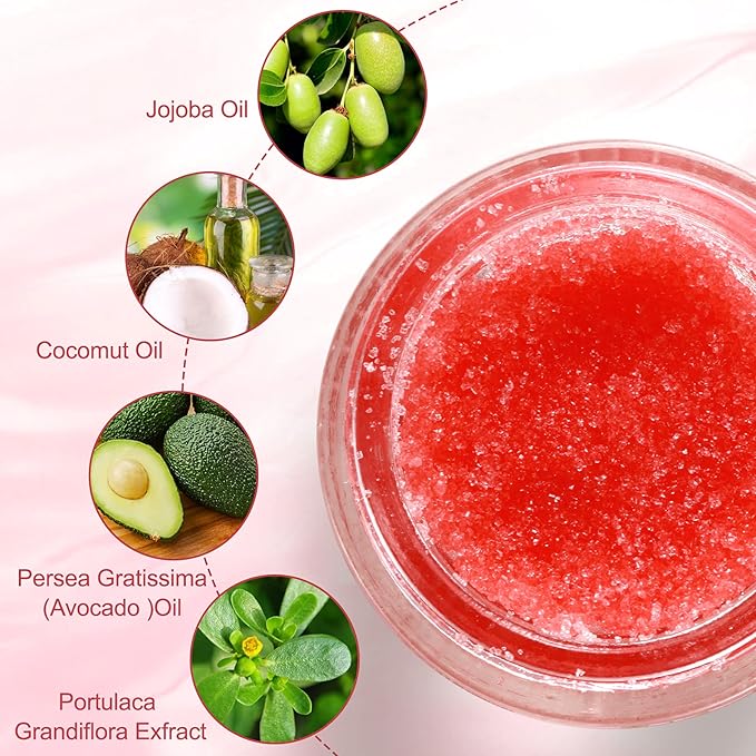 Lip Scrub, Exfoliator & Moisturizer, Lip Repair for Lush Soft Lips, Chapped Dry and Flaky Lips Treatment (Strawberry)