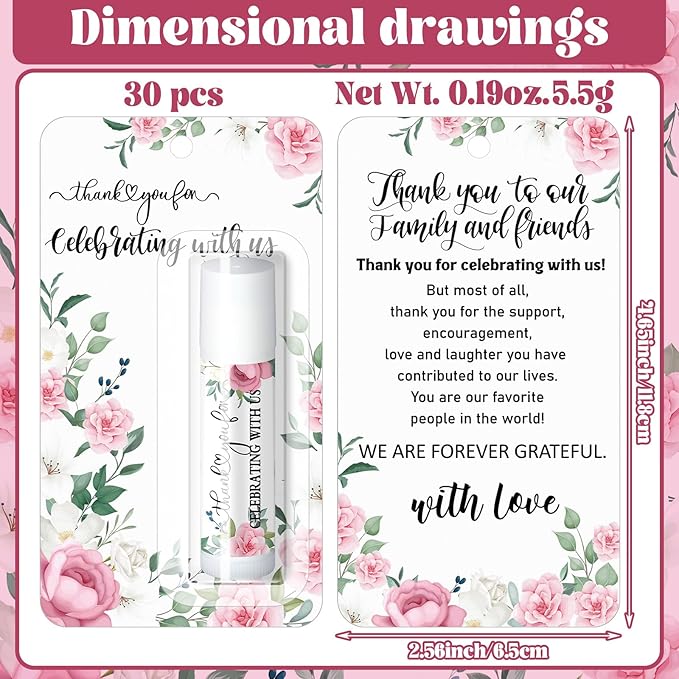 30 Pack Thank You Gift Lip Balm Bulk Bridal Shower Favors Bridal Shower Favor Lip Care Set Bachelorette Party Favors Baby Shower Favor Thank You Appreciation Gift for Guest Basket Gift Stuffer