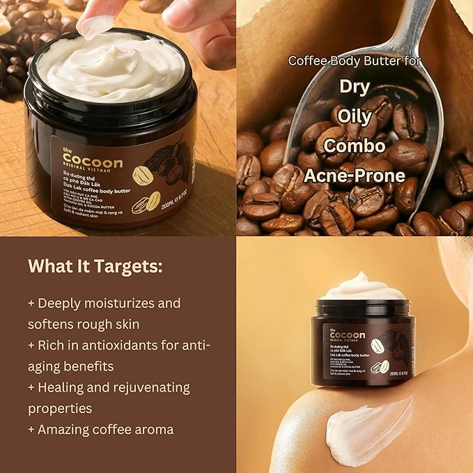 Cocoon Dak Lak Face Polish, Body Polish & Body Butter Combo. 100% Vegan Exfoliating Scrub for Smooth & Glowing Skins | Reduce Stretch Marks, Acne & Cellulite | Gift for Coffee Lovers (6.76 fl oz each)