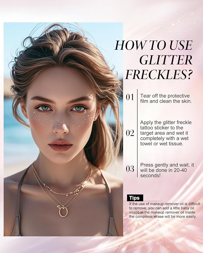 Glitter Freckles,Body and Face Glitter Makeup Patches for Women Girls, Waterproof Festival Rave Accessories fit Country Concert Outfits (Silver - 10 pcs)