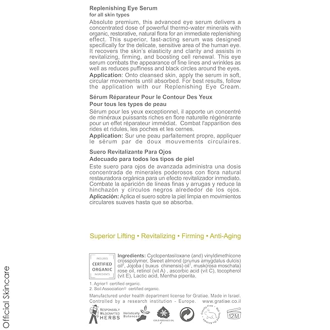 Gratiae Organics Replenishing Eye Serum, 1.02 Ounce
