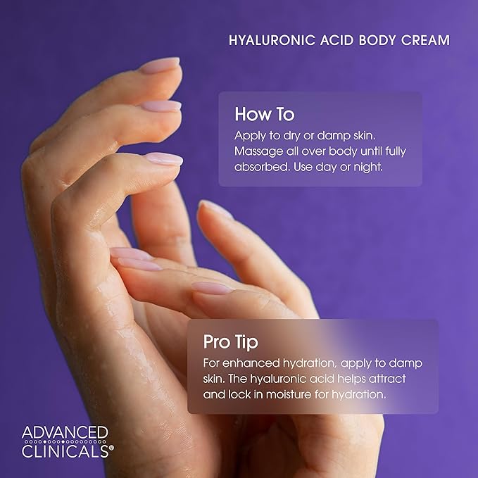 Advanced Clinicals Hyaluronic Acid Moisturizer Body Cream W/Vitamin E | Hydrating Cream & Body Lotion For Women & Men To Help Improve Look of Wrinkles, Dry Skin, Crepey Looking Skin, W/Travel Size