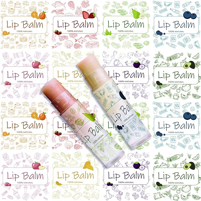 CRASPIRE Lip Balm Labels 80pcs Homemade Lip Balm Labels 2” Clear Lip Balm Labels for Tubes Printable Waterproof Lip Balm Stickers Labels for Lip Balm Handcream Candle Container（Food Logo）