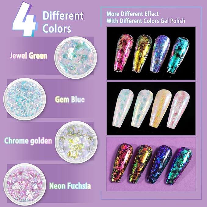 Allstarry 4 Colors Chameleon Flakes, Premium Sparkle Colorshift Pigment Powder for Epoxy Resin Slime Tumbler Making DIY Project Scrapbook Makeup Nail Art Paint Decoration