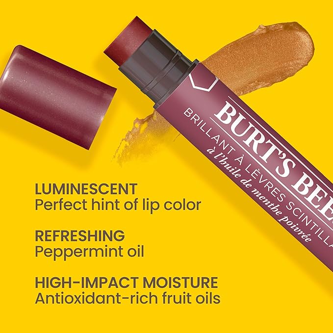 Burt's Bees Shimmer Lip Tint Set, Tinted Lip Balm Stick, Moisturizing for All Day Hydration with Natural Origin Glowy Pigmented Finish & Buildable Color, Fig (4-Pack)