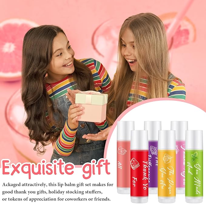 24 Pcs Lip Balm Gifts Bulk Thank You Gifts Employee Appreciation Gifts for Coworkers Moisturizer Assorted Flavors Natural Ingredients Dry Chapped Lip Care Gift for Women Men Teen
