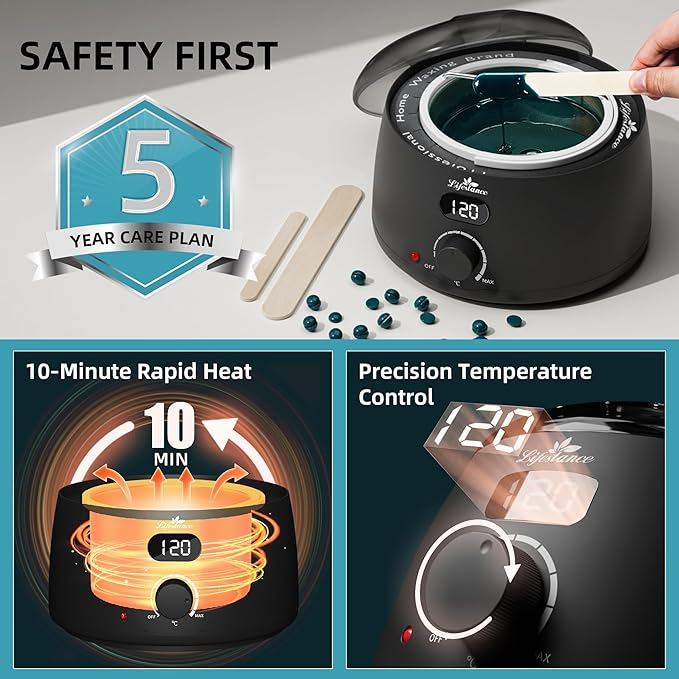 Lifestance Professional Wax Pot Warmer, L2 Premium Digital Wax Melt Machine for Hair Removal, 500ml 14oz LCD Wax Heater for Hard Wax Beads Fast Heat, Home Waxing for Body Brazilian Bikini Face Eyebrow