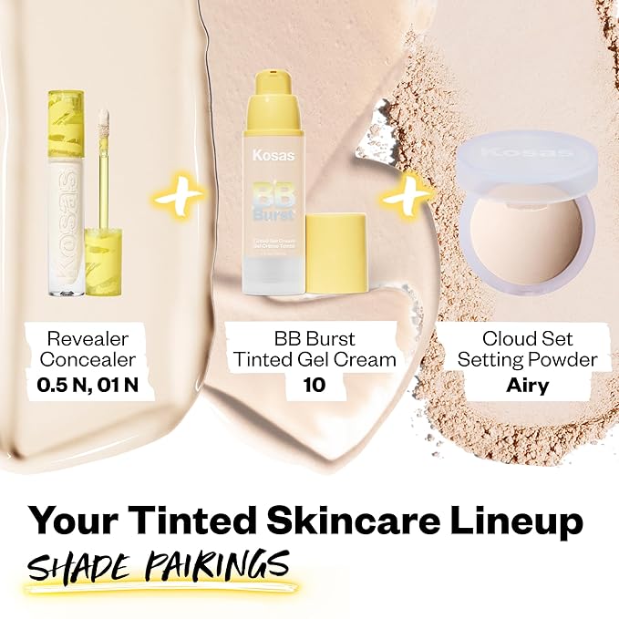 Kosas BB Burst Tinted Face Gel Cream - Supports Healthy Collagen, Smoothes Skin, Hydrates & Moisturizes - Lightweight Buildable Coverage - Very Light Neutral 10, Natural Finish (1 Oz/30 ML)