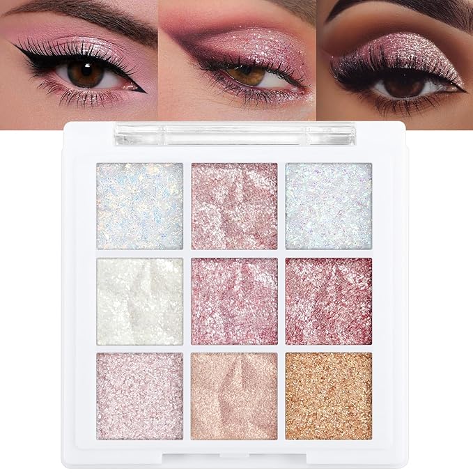 Erinde 9 Colors Eyeshadow Palette, Matte Shimmer Glitter Eye Shadow Palette Makeup, Highly Pigmented Long Lasting Waterproof, Colorful Sequins Sparkle Eyeshadow Makeup Pallet