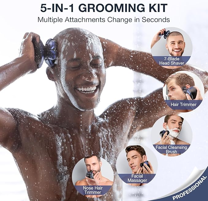 Head Shavers for Bald Men: 5-in-1 Electric Razor - Waterproof Shaving Grooming Kit for Balder - Turbo Speed & Precision Blades