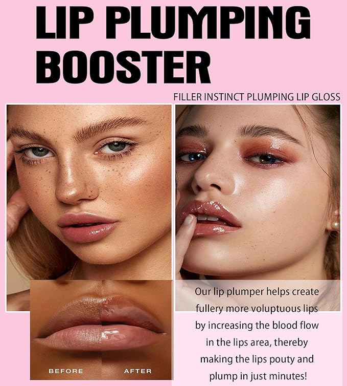 Lifter Gloss, Spicy Lip Plumping Booster Lip Gloss Glossy Lipstick, Hydrating, Volumizes, High-Shine, Fuller Lip Plumper Lip Mirror Lip Glaze, Plump&Pout Lip Plumper for Women Girls (#01)