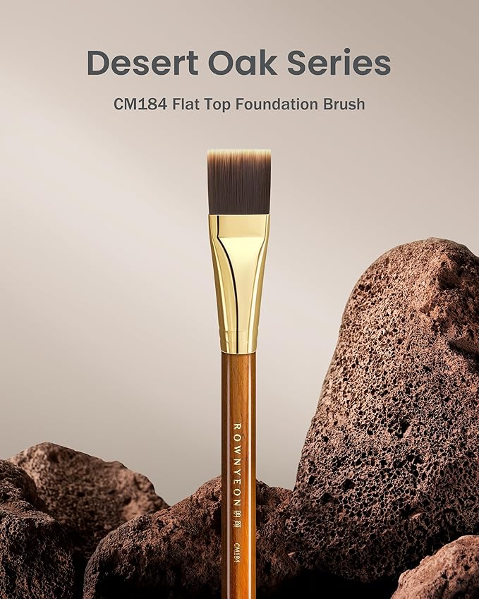 Desert Oak Series Flat Top Foundation Brush - 20mm Ultra-Thin Nylon Bristles for Streak-Free Liquid Foundation, Smooth Buffing & Full Coverage, Bubinga Handle & Brass Ferrule (CM 184)
