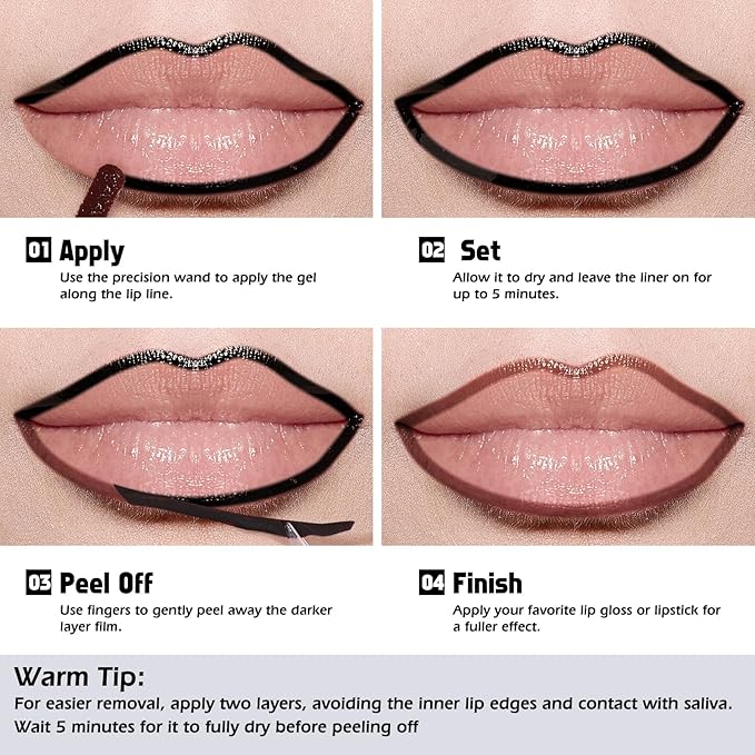 KIMUSE Peel Off Lip Liner Stain, Long Lasting Lip Tint Stain Peel Off, Waterproof, Transfer-Proof, Highly Pigmented Color Peel Off Lip Stain Liner, Matte Finish