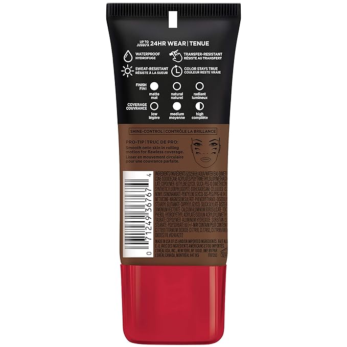 L'Oreal Paris Cosmetics Makeup Infallible Pro-Matte Liquid Longwear Foundation, Rich Chocolate, 1 fl oz.