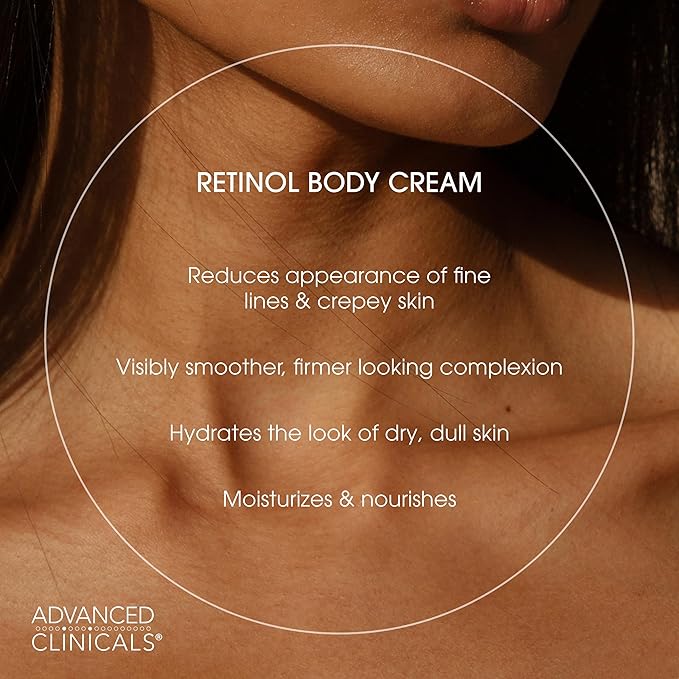 Advanced Clinicals Retinol Body Lotion Moisturizer Face Lotion & Body Cream | Crepey Skin Care Treatment Targets Look Of Crepe Skin, Wrinkles, Sagging Skin, & Sun Damaged Skin, 16 Oz