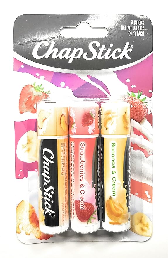 ChapStick (1) Pack Lip Balm Sticks - 3pc Set Includes: Peaches & Cream, Strawberries & Cream, Bananas & Cream - Paraben Free
