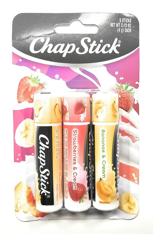 ChapStick (1) Pack Lip Balm Sticks - 3pc Set Includes: Peaches & Cream, Strawberries & Cream, Bananas & Cream - Paraben Free