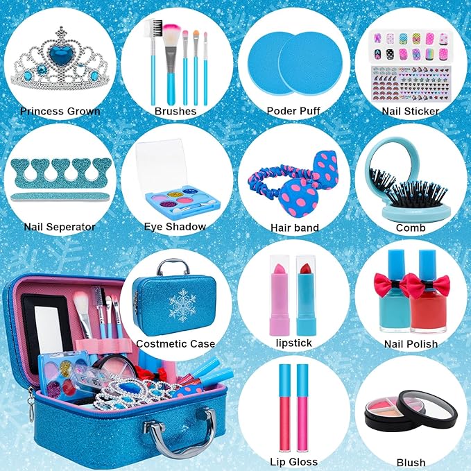 Kids Makeup Kit for Girl Toys, Princess Toys With Makeup kit Nail Polish Set Little Girls Toddlers Dress up Set Birthday Gift Play Makeup Kits For Girls Ages 6-10