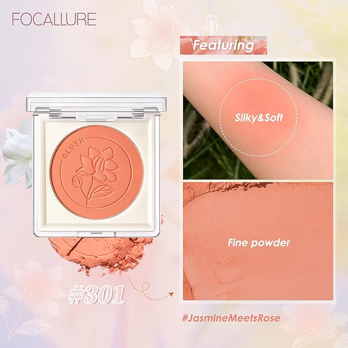 FOCALLURE Powder Palette Blush, Matte Mineral Blush Powder, Bright Shimmer Face Blush Makeup, Contour and Highlight Blush Palette, Highly Pigmented, Long Lasting, Waterproof, Blendable, #501