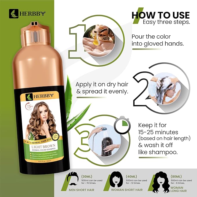 Hair Color Shampoo for Gray Hair Coverage&Color Transform with 9 Herbal Extracts –Long Lasting(6-8 Weeks),Shiny,Evenly Colored,Instant Hair Dye Shampoo&Conditioner, 500 Ml (LIGHT BROWN COLOR)