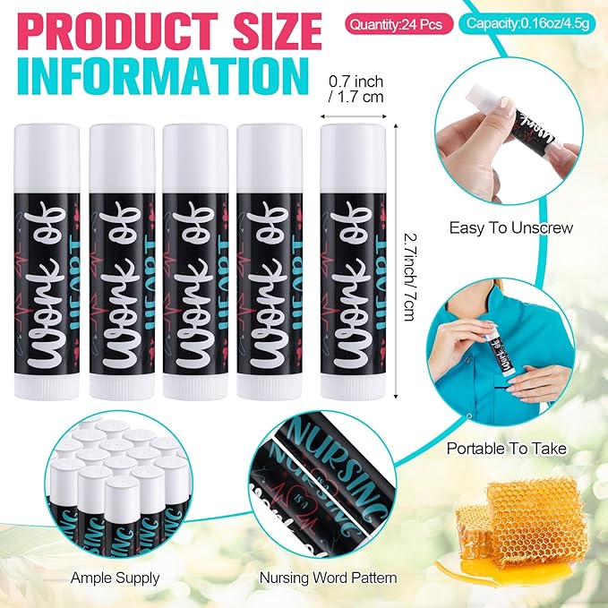 24 Pcs Nurse Appreciation Gifts Bulk Lip Balm Bulk for Women Nurses Thank You Gifts Honey Flavor Lip Balm Nursing Doctor Gifts for Nurse Week Graduation
